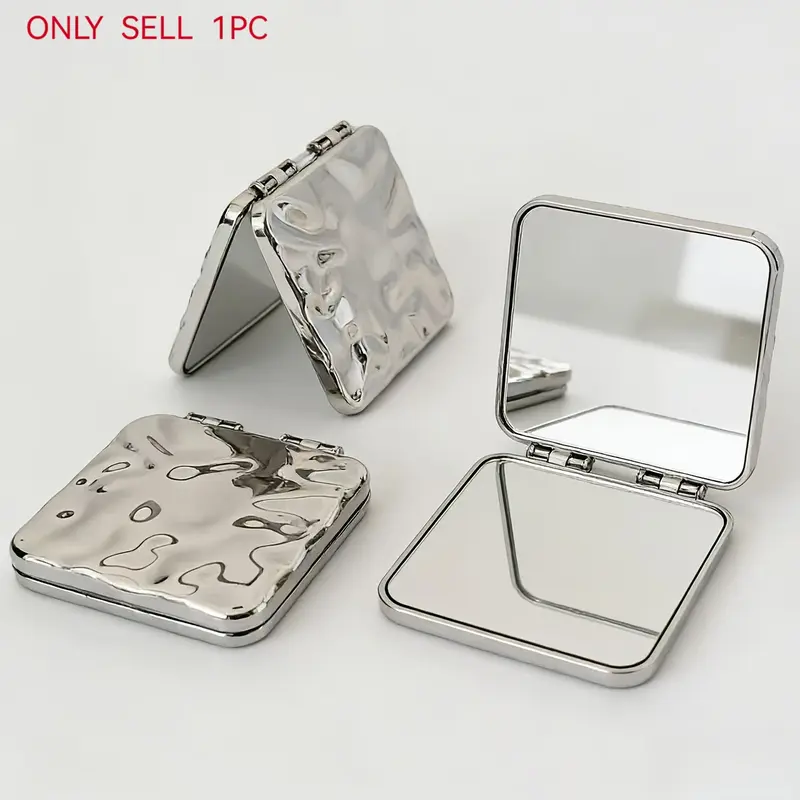 Double-Sided Electroplated Wave Texture Foldable Mirror, Cosmetic Mirror, Portable Folding Makeup Mirror for Travel, High-Definition, No Distortion, Mini Size, Pocket & Bag Friendly, Perfect Gift