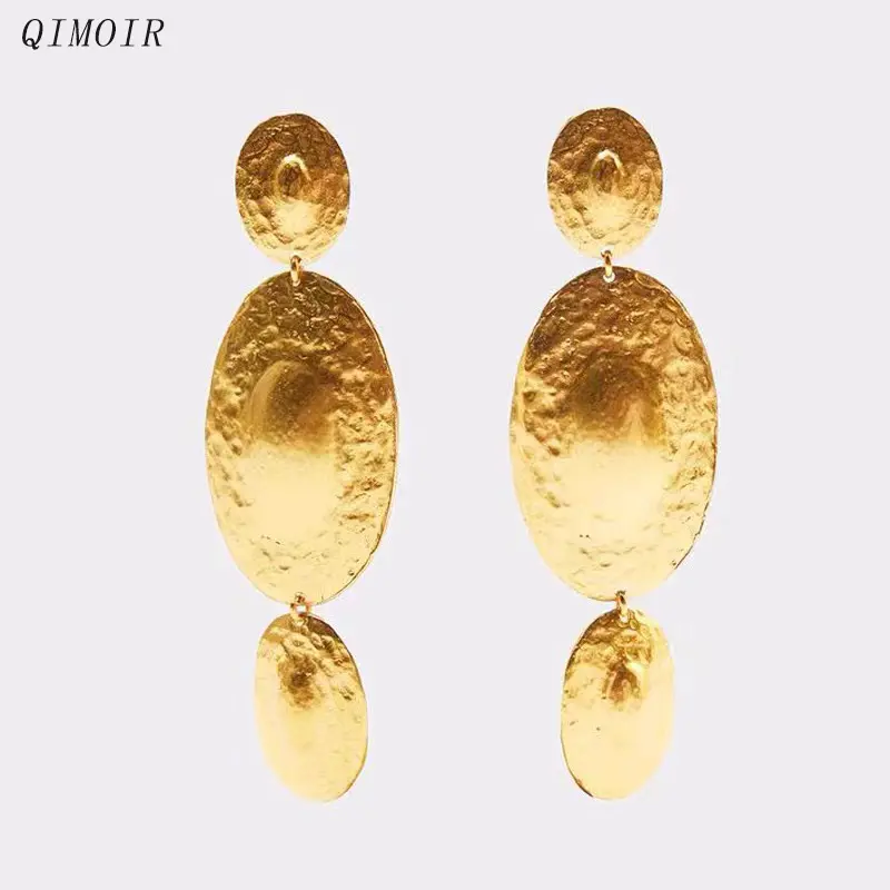 Heavy Hammered Metal Earrings For Women Three Large Oval Statement Drop Studs Trendy Vintage Punk New Styles Fashion Girls C1256