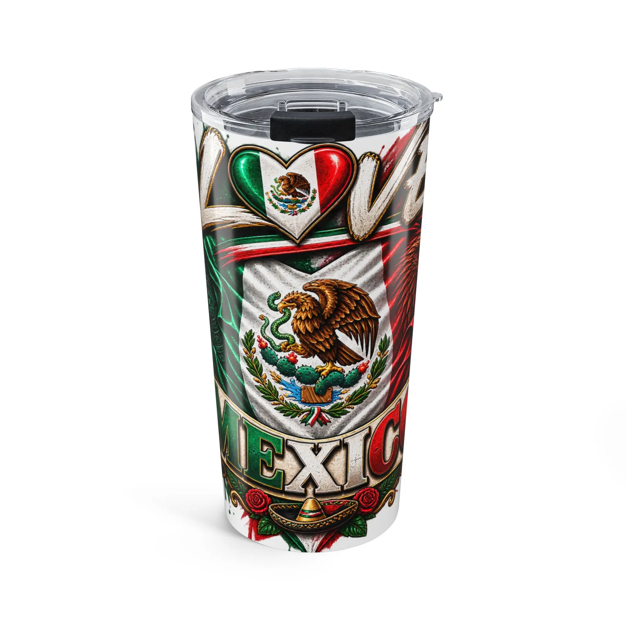 Mexico Crest Heart Tumbler 20oz | Mexican Flag Eagle Emblem