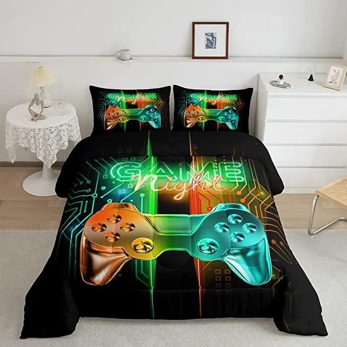 3D Controller Printed Gamer Bedding Set - Comfy Luxury Breathable Fabric Duvet & Linens, Decorative Tech Bedspread Set for Video Game Enthusiasts, Multi-Size Options