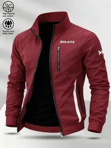 Men's Fashion Sportswear Casual Jacket, Windproof Stand Collar Design, Comfortable Durable Fabric, Graphic Letter Print, Ideal for Cycling