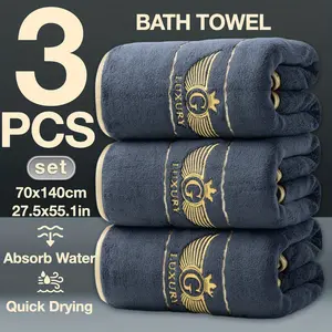 3pcs Ultra-Soft Golden Thread Light Luxury Soaring Wings Embroidered Premium Bath Towels Set, 69.85 x 139.95 cm, Thickened for Autumn/Winter, Highly Absorbent and Quick-Drying, Ideal for Home, Hotel, and Spa Use, Outdoor Fitness and Camping Towel Set