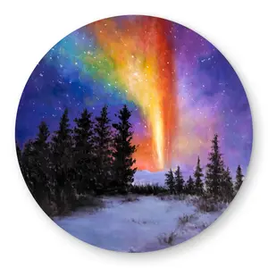 Begin Home Decor C1COAR55E4VYNL 5 x 5 ft. Aurora Borealis in the Forest - Round Outdoor Area Rug