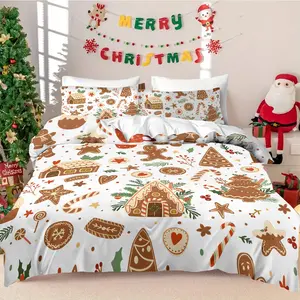 3pcs Christmas gift Christmas tree gingerbread man Christmas hut brown digital printed quilt cover set is skin-friendly, soft, comfortable and warm. Machine washable, suitable for all seasons. 1 quilt cover +2 pillowcases without pillow core bedding set