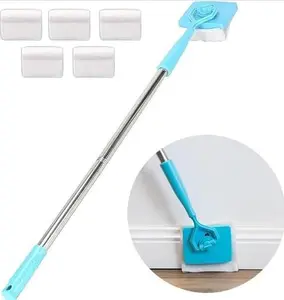 Baseboard Cleaner Tool with Handle 5 Reusable Cleaning Pads by No-Bending Mop Baseboard Cleaner Tool Long Handle Baseboard Cleaner Tool for Cleaning skirting Boards and moldings,Baseboard Mop