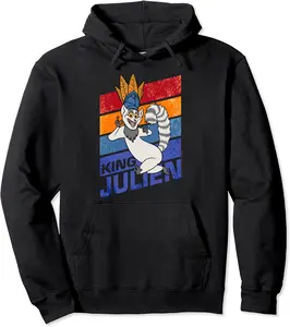 Madagascar King Julien Striped Portrait Pullover Hoodie - Feliciabr Shop 38B07YF9XC1L