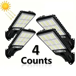 【Tik Tok Top Seller】4-Pack Solar LED Street Lights – IP65 Waterproof, Motion Sensor, 3 Modes (Security/Dim/Highlight) with Smart Remote – Outdoor Pathway & Backyard Lighting