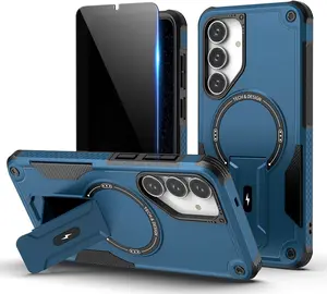 for Samsung Galaxy S25 FE Case with Privacy Tempered Glass Screen Protector , Compatible with MagSafe, Invisible Kickstand, Shockproof Phone Cover, Blue