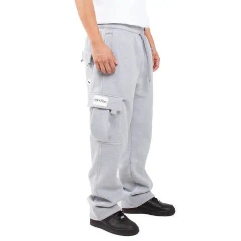 SHAKA WEAR Men's Cotton Sweatpants - Menswear Cargo Bottoms, Mid Waist, 12.5 oz Heavyweight Cotton-Polyester Blend Fleece Fabric, Classic Plain Straight Leg, Stealth Drawstring, Rubber Logo Grip, Cold Wash Friendly, Multi-Pocket Design