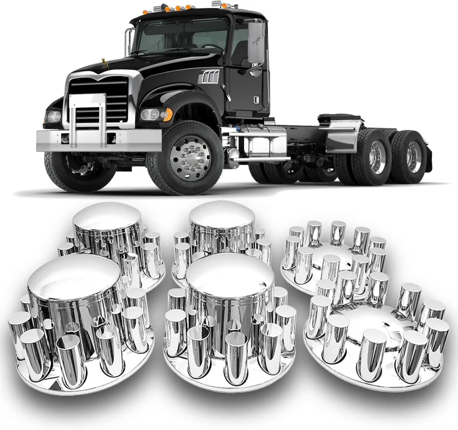 Axle Wheel Cover for Semi Truck Chrome ABS Plastic with 33mm Screw-On Dome Lug Nut Covers ,Axle Wheel Covers Hubcap for 20 22.5 24.5 Inch Wheels