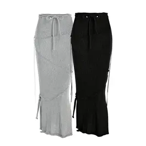 Solid Drawstring Split Side Tassel Sweater Skirt, Elegant Fashion Casual Tie Side Pencil Skirt for Daily Outdoor Wear, Women Knitwear for Spring Fall, Boho Skirt