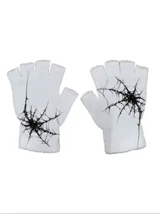 Halloween Skeleton Half-Finger Gloves, Knitted Fabric, Warm Outdoor Cycling Fingerless Gloves, Hand Wash, Autumn Winter Series