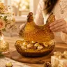 Retro Vintage Aesthetic High Gloss Irregular Translucent Amber Glass Hen-Shaped Food Storage Canister - Durable Lid, Light House Decor, Kitchen Bowl, Unique Gifts Home Supply