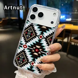 Magnetic Soft Phone Case for iphone 17 Pro Max 16 Plus 15 14 13 12 11 Air XR E Non-Yellowing Drop Protection Transparent Acrylic Large Hole Tribal Geometric Harmony Pattern Shockproof Silicone Cover Supports Wireless Charging