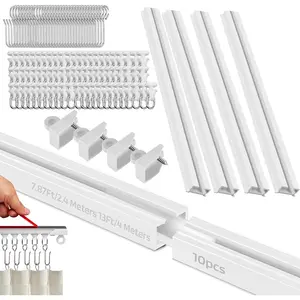 Ceiling Mount 13Ft/157.5" Curtain Tracks No Drill Self Adhesive Curtain Rail Track for Ceiling or Wall Fits Smooth Windows Cabinet Closet Door Frames