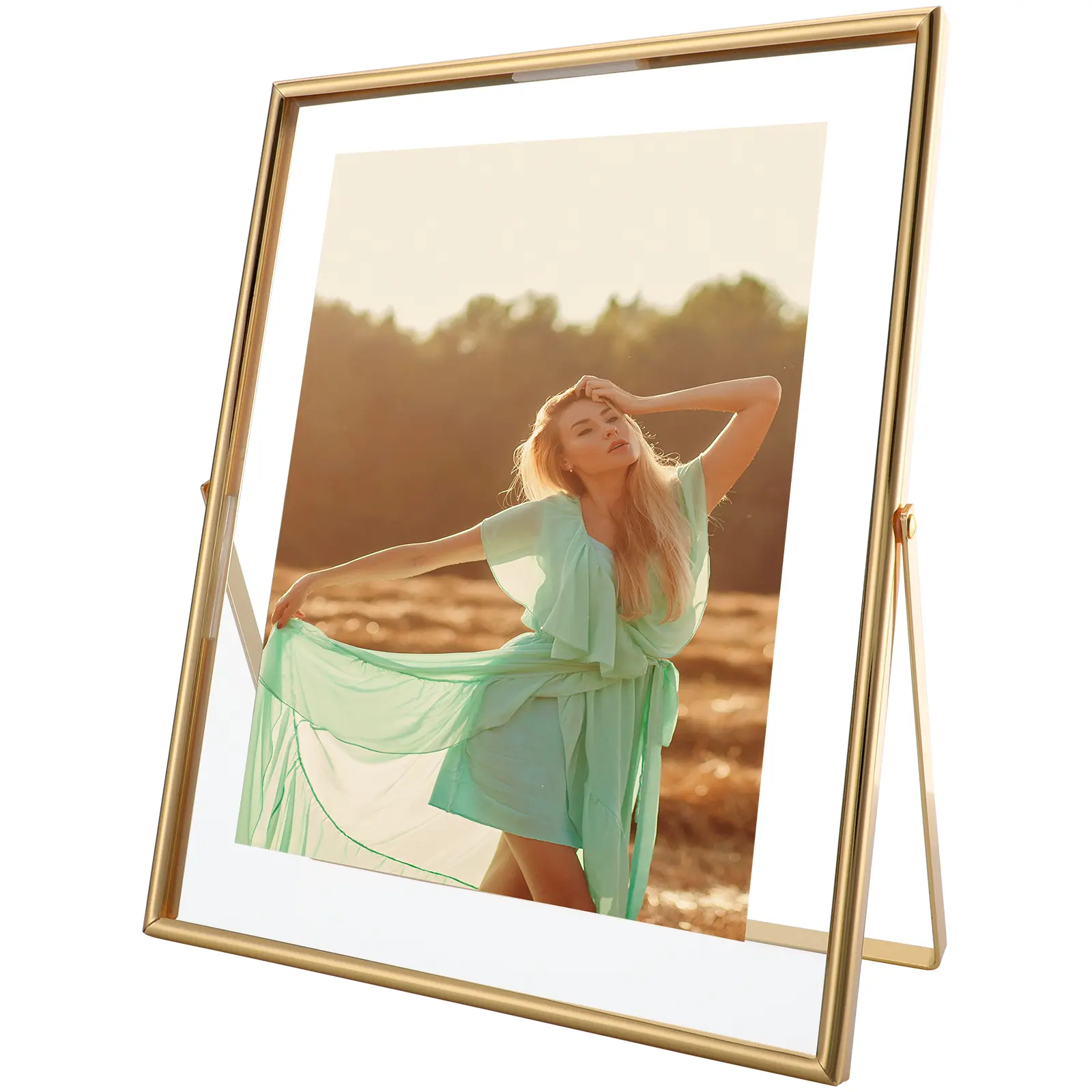 AhaGo Gold Floating Frame (8×10 inches, Vertical), For Picture 7x9, 6x8, 5x7, Tabletop Shelf Photo Frames, Classy Gift For Christmas, Birthday or Wedding, Home or Office Décor