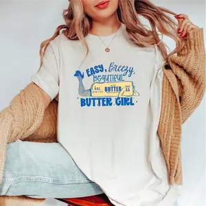 Butter Girl Adult T-shirt - Unisex Crewneck Tee with Retro Butter Stick Design & Funny Phrase - Comfortable Cotton Graphic T-shirt for Food Lovers