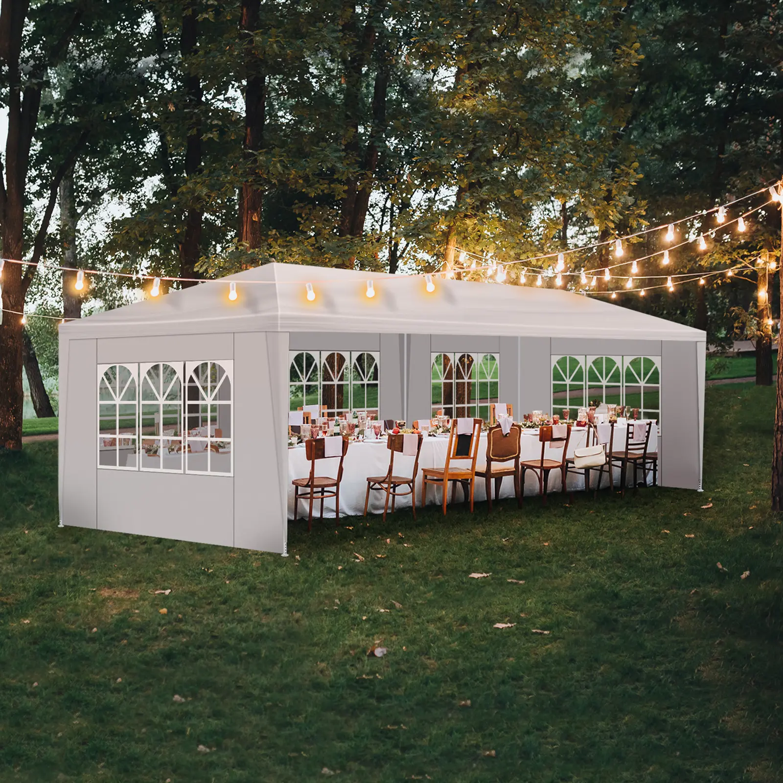 30FT Outdoor Canopy Tent with 5 Sidewalls & Windows, Heavy Duty Waterproof Pergola for Weddings Camping Parking, Spiral Steel Pipe Frame, 3x9m