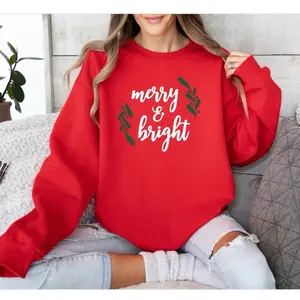 Merry & Bright Christmas Sweater - Crewneck Women's Top - Tops,  Comfort Long Sleeve