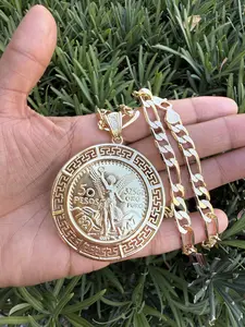 14K Gold Plated Mexican 50 Pesos Centenario Pendant with Figaro Chain Necklace 22in 8mm Fashion Unisex Jewelry for All Occasions