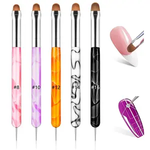 Nail Art Brushes Set, 5PCS Nail Design Painting Brush Set with Nail Polish Brush,French Nail Extension Gel Brush & Builder Nail Gel Brush,Carved Brush,Multi-Size Dotting Pens for DIY Nail Art