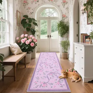 GARVEE Modern Purple Bowknot Printed Runner Rug for Bedroom, Living Room, Bathroom - Soft, Indoor Low Pile Carpet, Washable, Foldable, Non-Shedding, 2x6 ft Room Decor