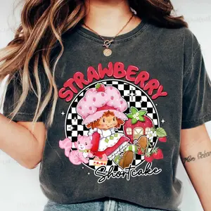 Cartoon Friends Nostalgia Shirt 80's Rainbow Graphic Tee Strawberry Shortcake Women's Fitted Crew Neck Short Sleeve Casual Hoodie Breathable Fabric