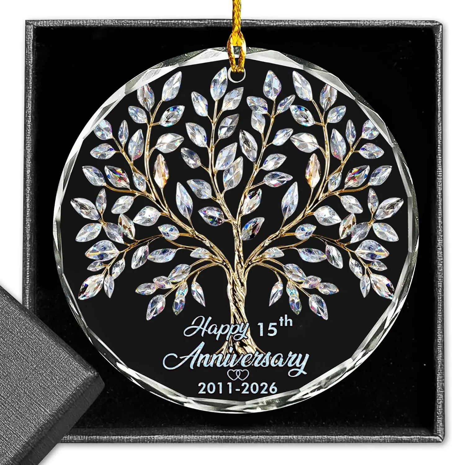 15th Anniversary 2026 Glass Hanging Ornament 15th Wedding Keepsake Gift for Couple and Parents