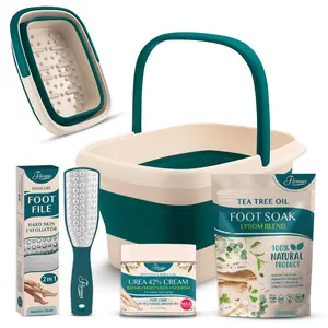 Fivona Foot Care Kit 4 in 1 - Soak Blend with Epsom Salt, Tea Tree and Essential Oils - Collapsible Foot Soak Bath - 42% Urea Cream - Dual Foot File