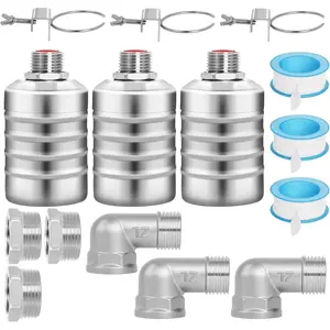 Automatic Water Level Control Float Valve 1/2" & 3/4", 3 Packs Stainless Steel Water Float Valve for Water Tank, Livestock Trough, Aquarium, Pool – No Electricity Required, Auto Shut-Off