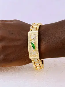 St. Jude Bracelet for Men, 14K Gold Plated Iced Out Cuban Link Bracelet, San Judas Tadeo Green Enamel CZ Religious Hip Hop Jewelry