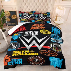 Quilted quilt with cool wrestling logo pattern and 1/2 pillowcase (filling not included), fluffy and warm, perfect for sports fan bedroom decor