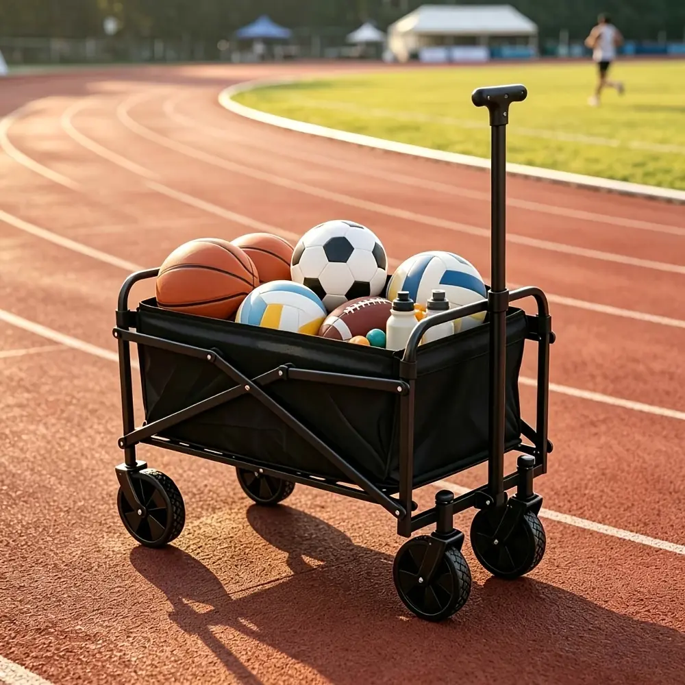 32L Folding Wagon Cart with Adjustable Handle, Portable Camping Utility Cart for Outdoor, Sports, Garden and Beach