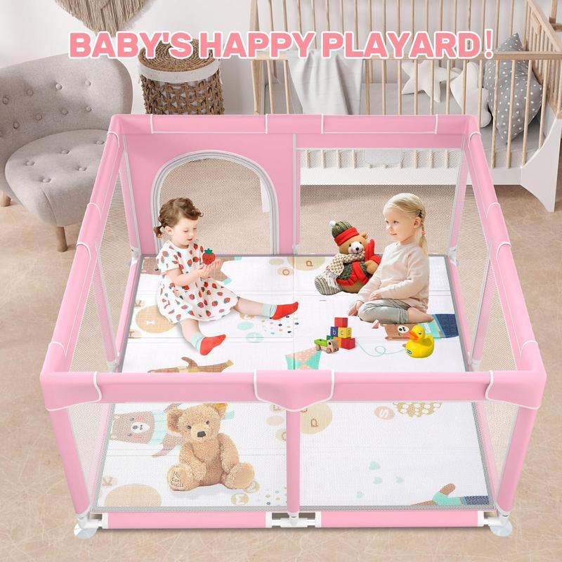 Baby Playpen with Anti-Slip Mat for Indoor&Outdoor Playard Kids Activity Center with Gate, Portable Fence Area for Babies and Toddlers playpen,Pink