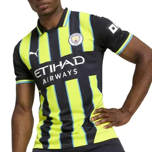 PUMA Mens Manchester City F.C. Away Collared Short Sleeve Replica Jersey Casual - Blue PUMA Mens Manchester City F.C. Away Collared Short Sleeve Replica Jersey Casual - Blue