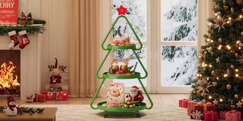 【New Year New Me】Pinmoco Christmas Tree Snack Shelf Cart, Halloween & Christmas Decorations Cupcake Tray Holiday Festival Wedding Bar Party Supplies, 3-Tier Rolling Stand for Festive Decor & Food Display 【New Year New Me】Pinmoco Christmas Tree Snack Shelf Cart, Halloween & Christmas Decorations Cupcake Tray Holiday Festival Wedding Bar Party Supplies, 3-Tier Rolling Stand for Festive Decor & Food Display