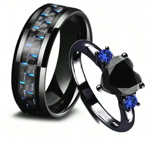 1pc Couple Rings for Women and Men, Heart Shape with Black CZ Stone, Stainless Steel, Suitable for Engagement Ring, Wedding Ring, Dating Gift Jewelry