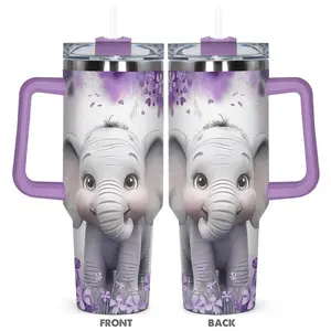 40oz Tumbler with Lid, 1 Count Cute Elephant Pattern Insulated Tumbler, Durable Drinking Cup for Home Office School, Gift for Elephant Lover, Drinkware