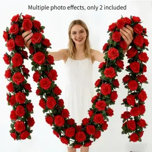 2026 New Style 2-Piece Rose Vine, Spring, Suitable for Room Party, Home Wedding, Birthday, Mother's Day, Easter Arch Decoration, Spring Red Flower Wall Decoration Background, Wedding Decoration, DIY Decoration, Mother's Day Garden Tea Party Decoration