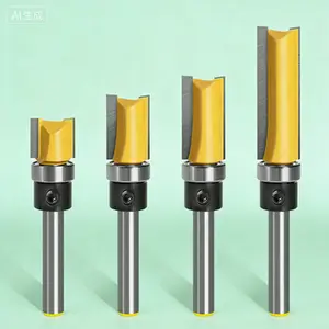 Premium Flush Trim Router Bits Set with Bearing Guide, 1/4-Inch Shank 1/2-Inch Cutting Diameter, Tear-Out Prevention Design for Wood Trimming and Edge Milling, 4-Piece Woodworking Router Bit Collection, Reusable and Durable for Smooth Finishing