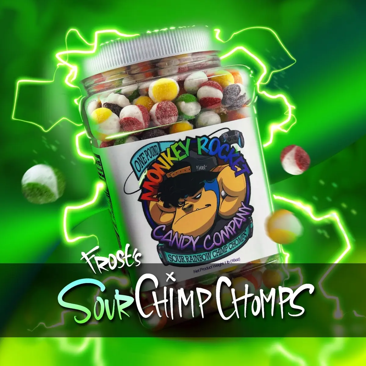 1lb Jar of Freeze-Dried Sour Chimp Chomp Candy Snack