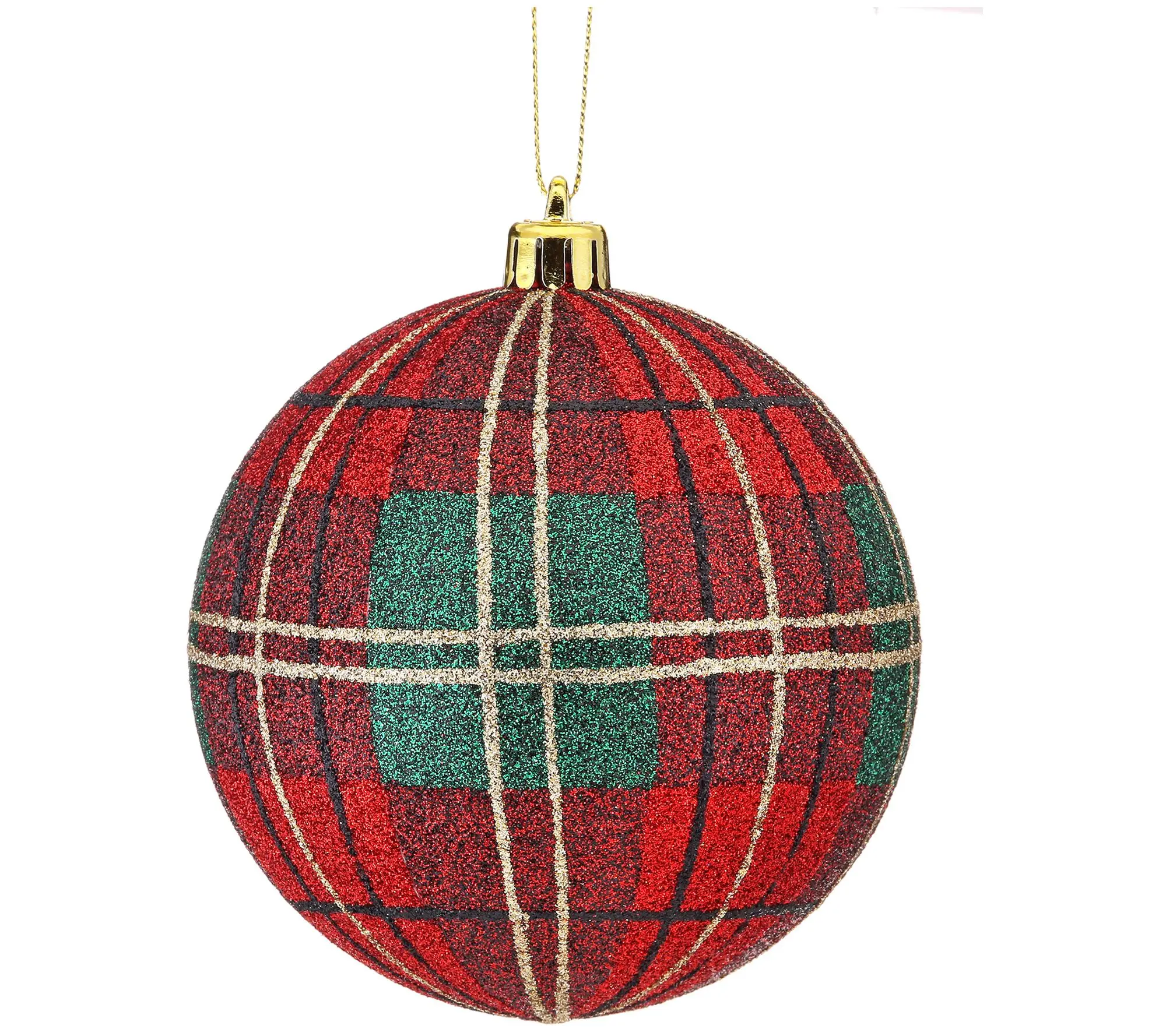 Valerie Parr Hill 4" Glitter Plaid Ball Ornament - Box of 3