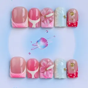 Nailssbysheccid，10pcs press-on nails, square shape, 100% handmade, simple style, combined with French style, suitable for family dinners, dates, weddings, it is the best gift for girls! Comes with jelly glue, crystal sticks and twisting rods.