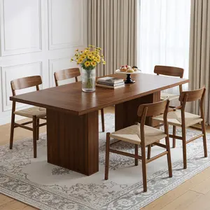 【2 Packages shipping】78 Inch Rectangular Dining Table for 6-8 People, Large Modern Farmhouse Kitchen Table with Grooved Wood-Strip Base, Perfect for Dining Room or Family Gathering