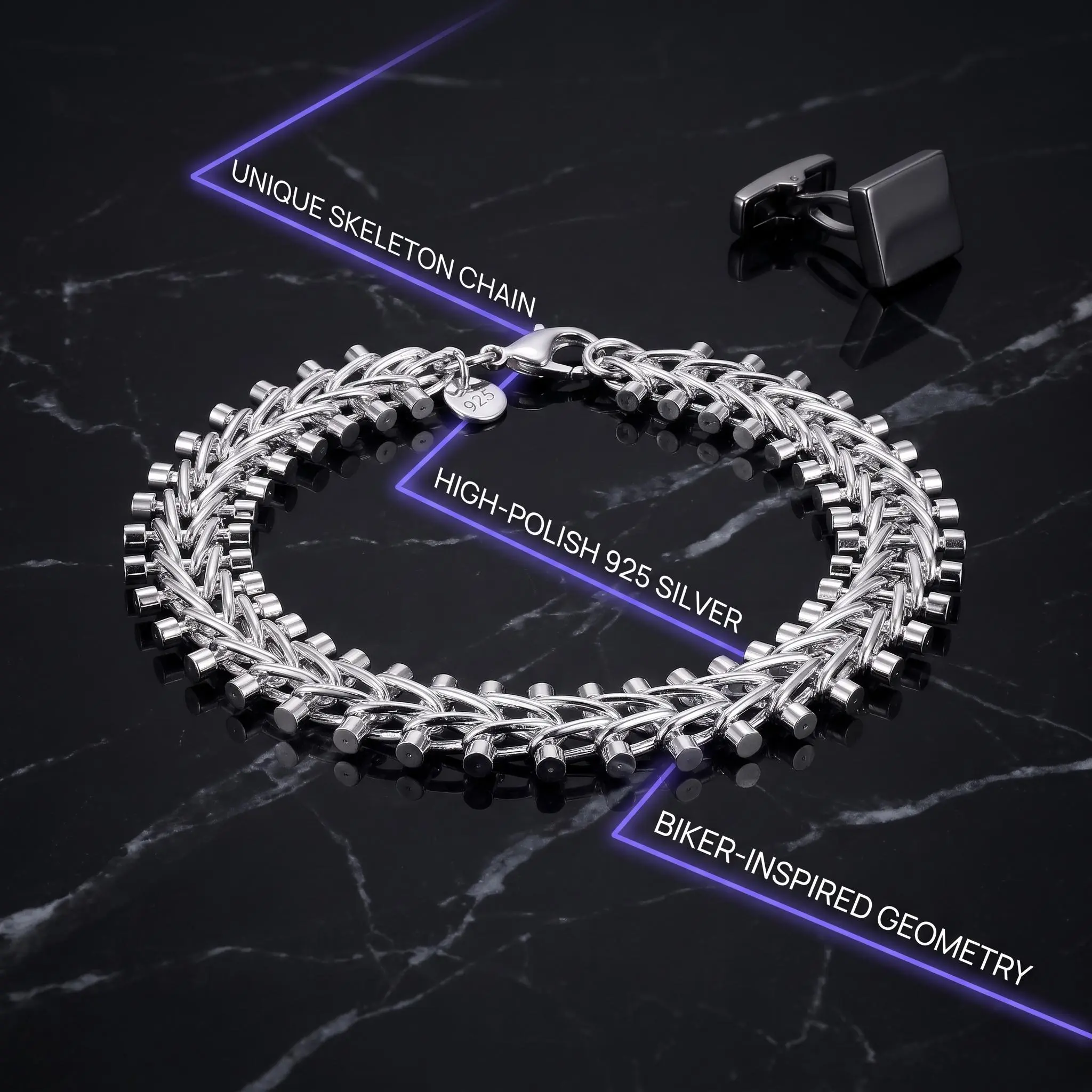 925 Pure Silvery Fishbone Design Bracelet 20cm*1.3cm/7.87in*0.51in For Men or Women Teens, A perfect birthday gift for the father of my boyfriend. The ultimate holiday present!