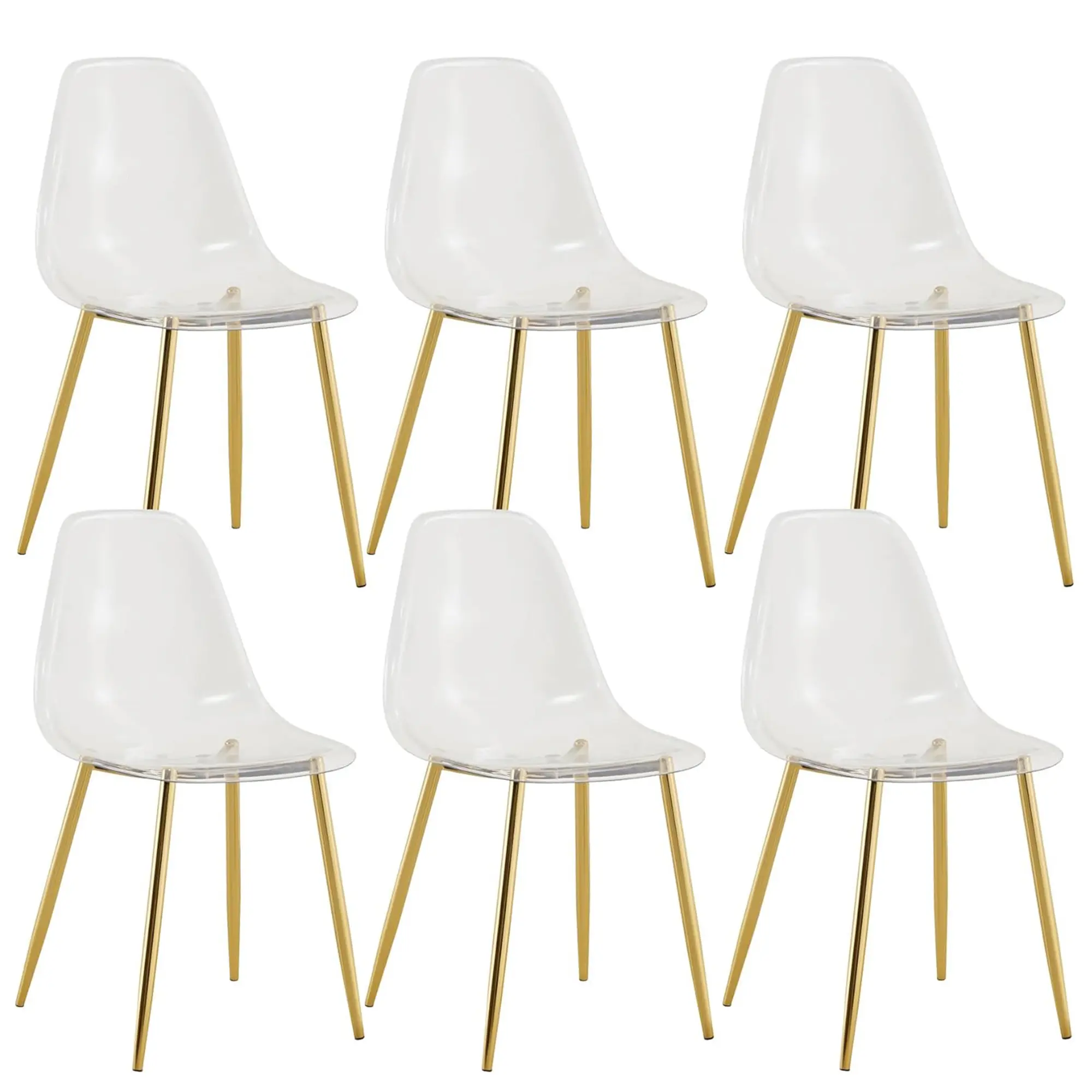 Clear Dining Chairs Set of 4/6, Modern Kitchen Chairs with Transparent Seat, Acrylic Accent Side Chairs with Golden Plating Metal Legs for Dining Room, Kitchen, Living Room