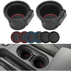 Auovo 2 Pcs Cup Holder Inserts Replacement for Frontier 2005-2019 Xterra 05-15 Pathfinder 05-12 Replace 96975-EA000 96975-ZS00A(with 3 Pairs of TPE Coasters in red Blue All Black)