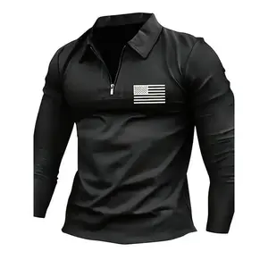 FR New Men's Patriotic Flag Print Long Sleeve Shirt - Casual & Stylish Golf Top, Perfect Gift for All Seasons Fathersdaygift Clothing
