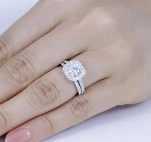 925 Sterling Silver Cz Halo Wedding Band Engagement Rings Set Size 2.5-15 S7951