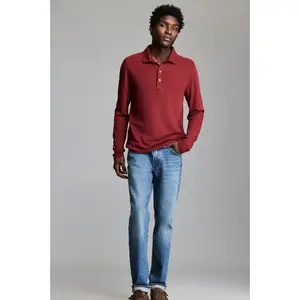 Billy Reid Long Sleeve Polo Herringbone Syrah